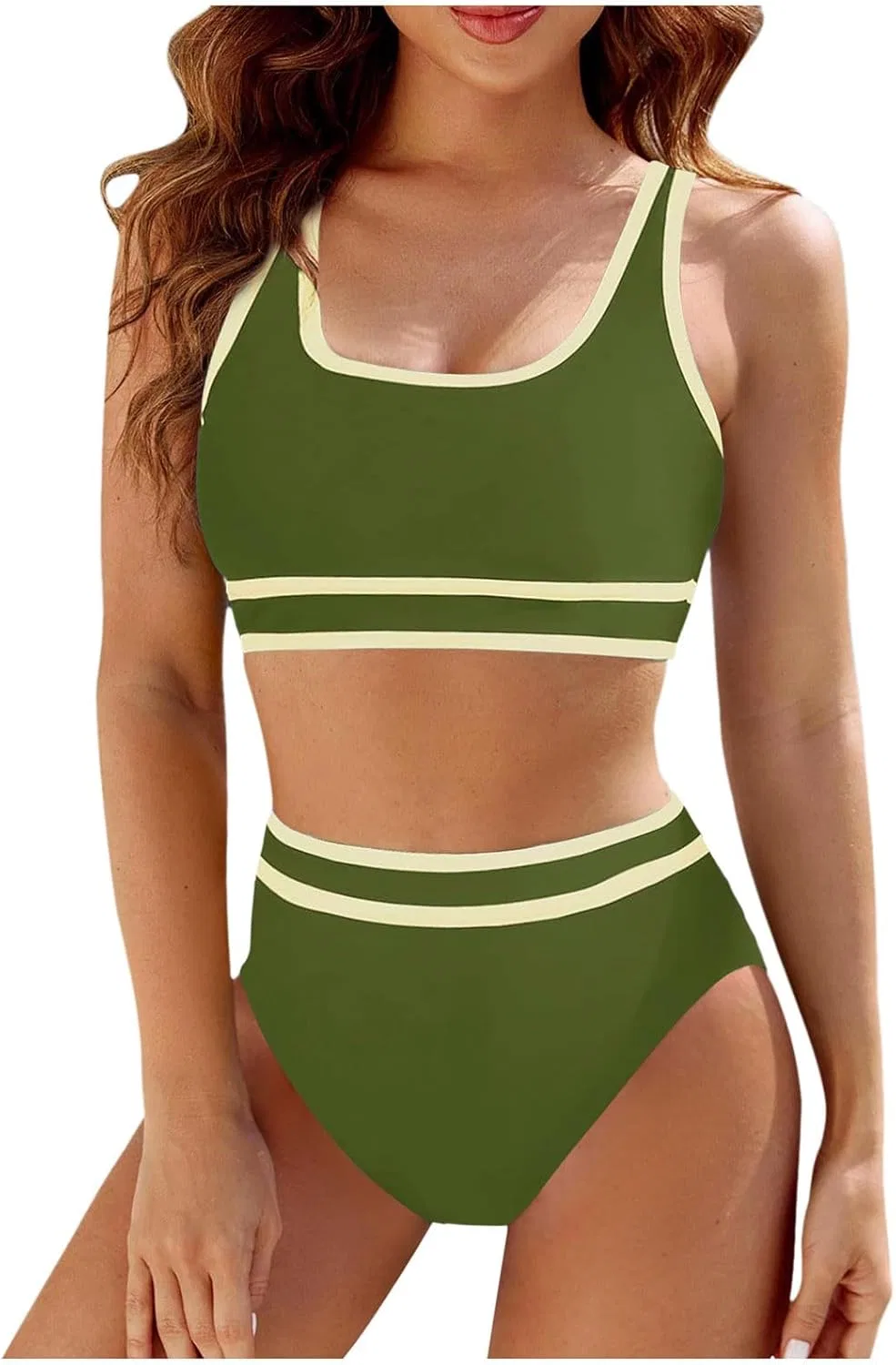 Женский бикини-комплект с высокой талией и эффектом контроля живота Generic, Army Green