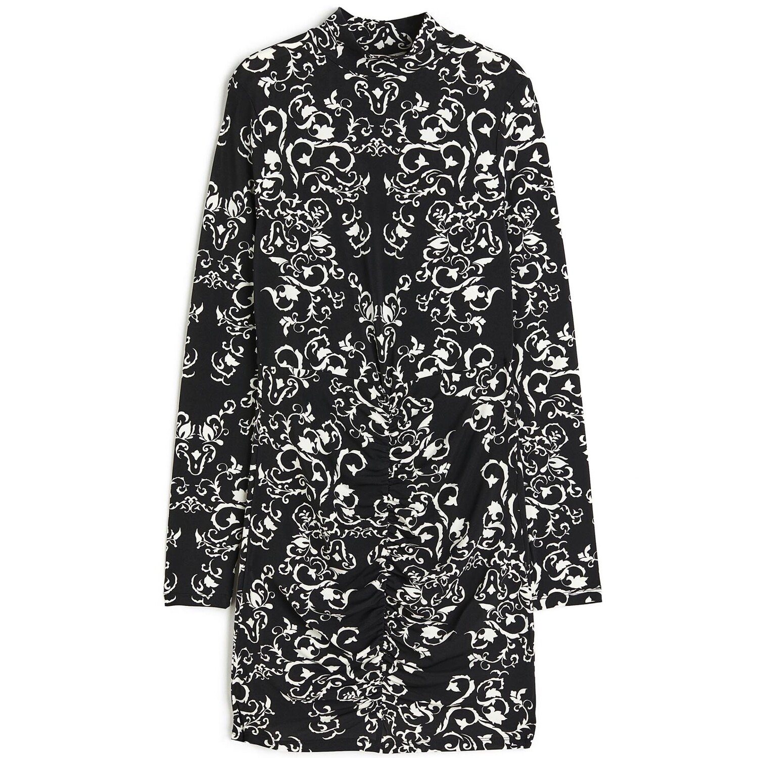 

Платье H&M Patterned Fitted Pleated, черный/белый