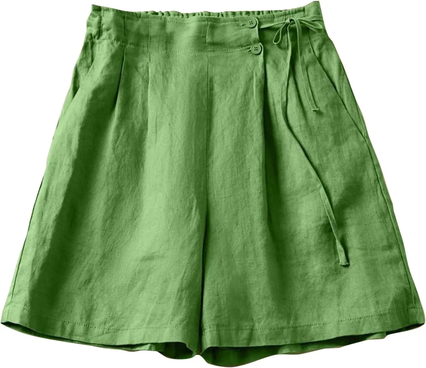 Женские шорты свободного кроя из хлопка и льна с карманами, Green