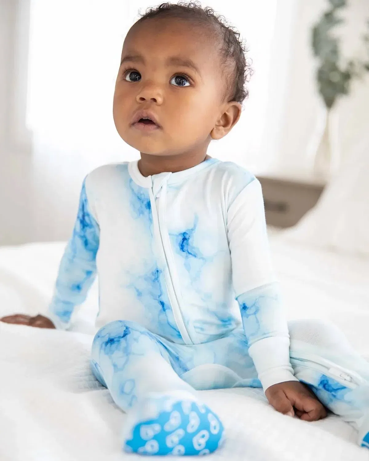 Детский боди-комбинезон с длинным рукавом и двойной молнией Milo Tie Dye Lev Baby, Blue Ice — фото 3