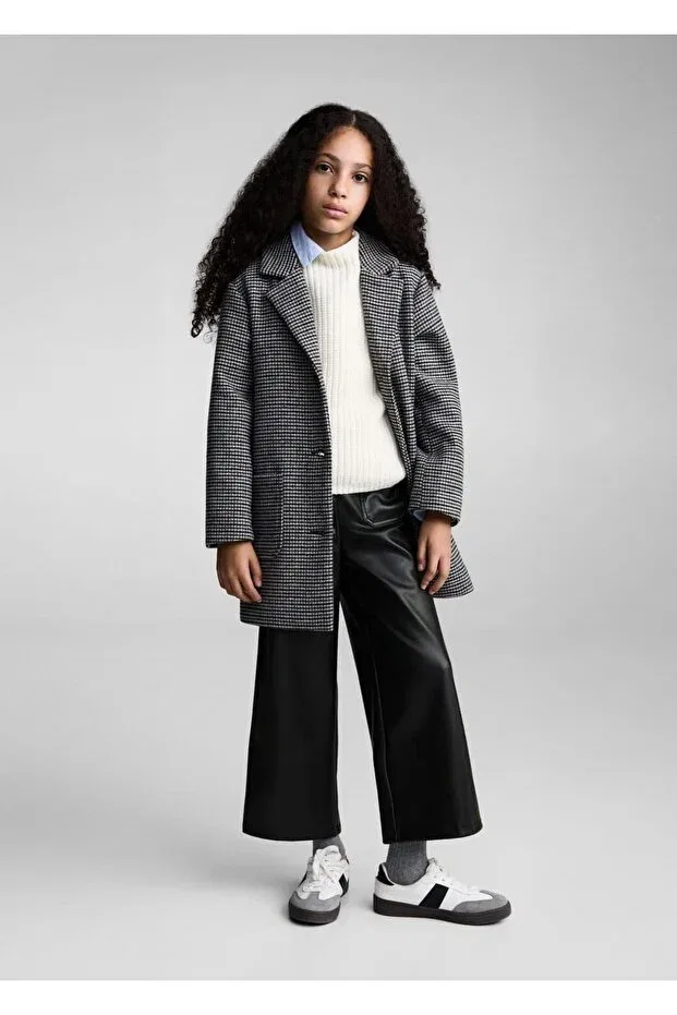 Детские брюки для девочек широкие с вышивкой Mango Kids, Black