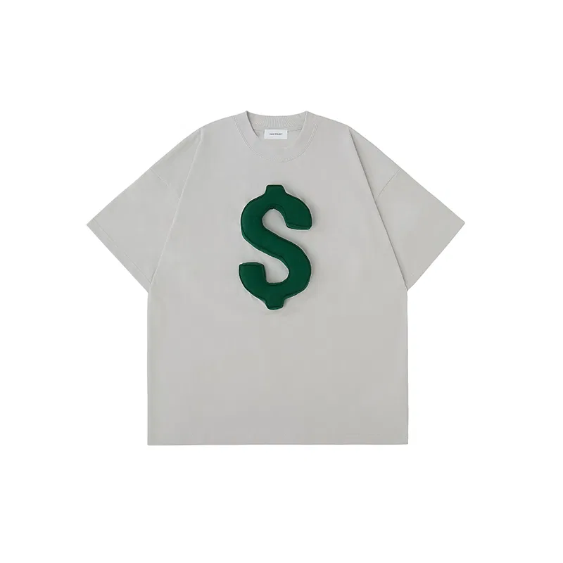 Детская футболка с круглым вырезом и свободным кроем, светло-серая, Heavyweight Crew Neck Loose Fit T Shirt Unisex, SQQZ Project