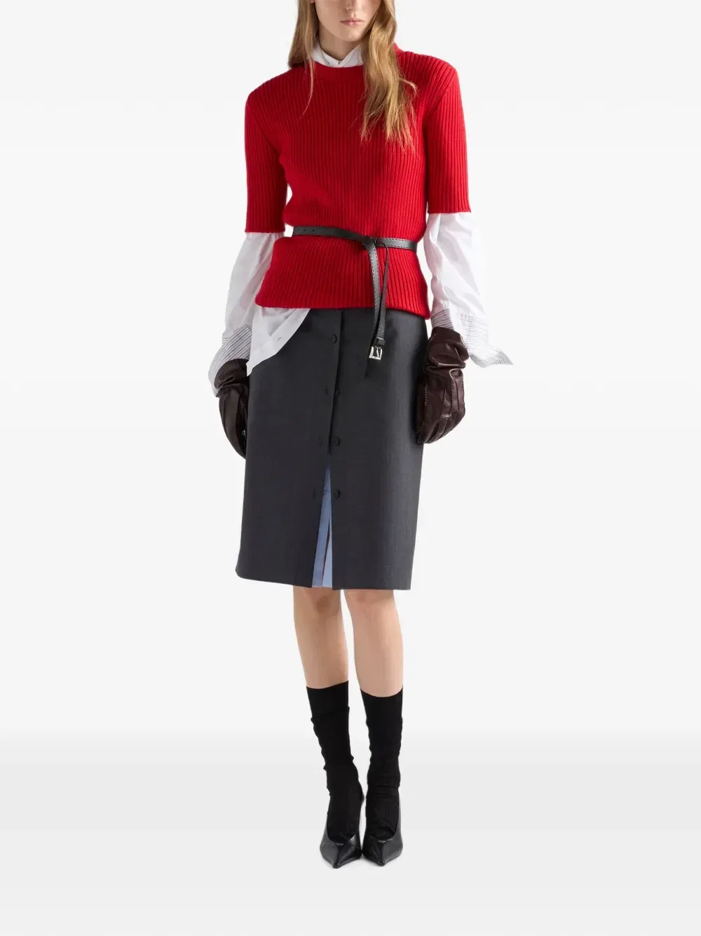 Юбка из легкого мохера и шамбре Prada, серый — фото 2
