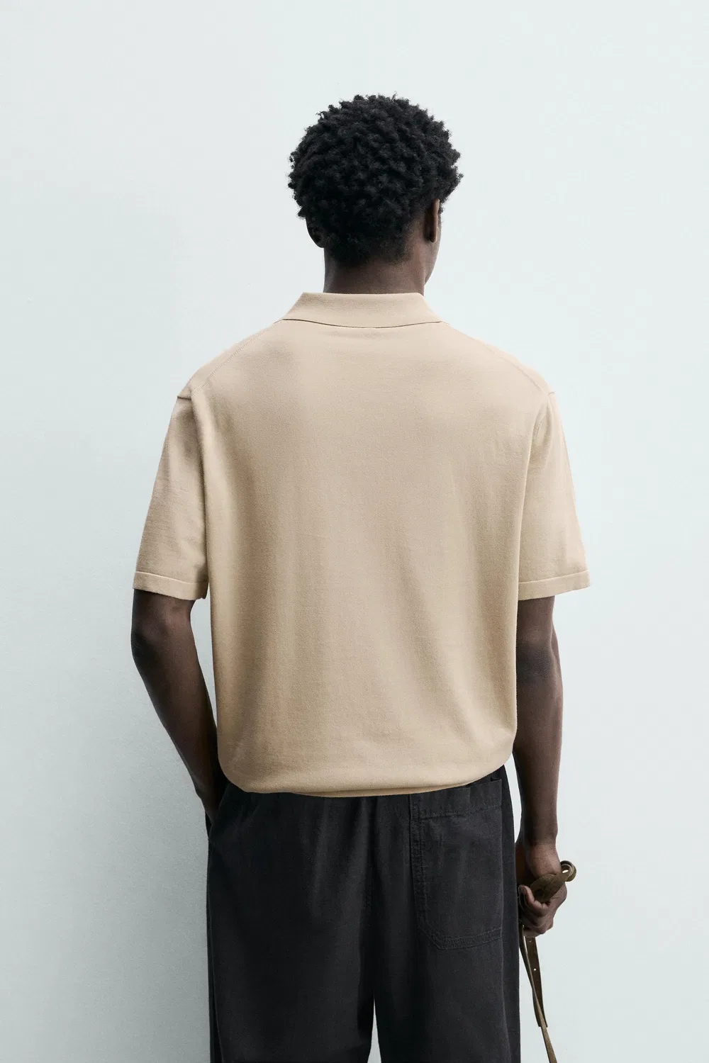 Поло из трикотажа из хлопковой смеси, стандартного кроя ZARA, Camel — фото 3