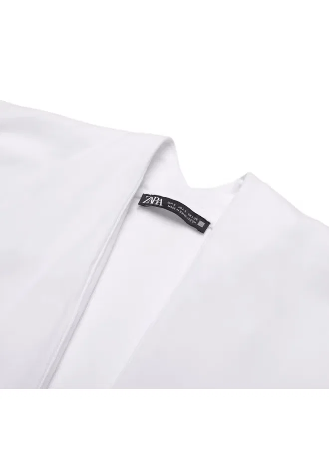 Футболка свободная с V-образным вырезом Zara, белый — фото 4