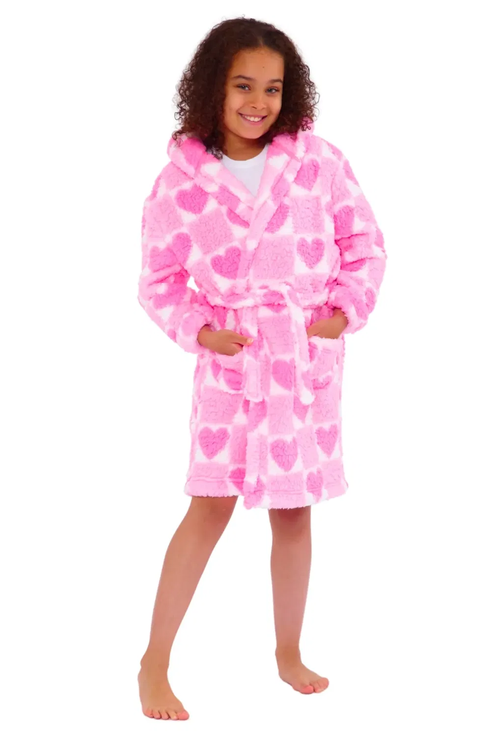Детский халат из флиса с принтом Hearts Cozy N Dozy, Pink