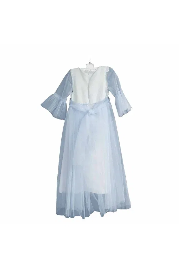 Детское платье для девочек с длинным рукавом Tulle detailed dress with sleeves Bebelop, Baby Blue — фото 3