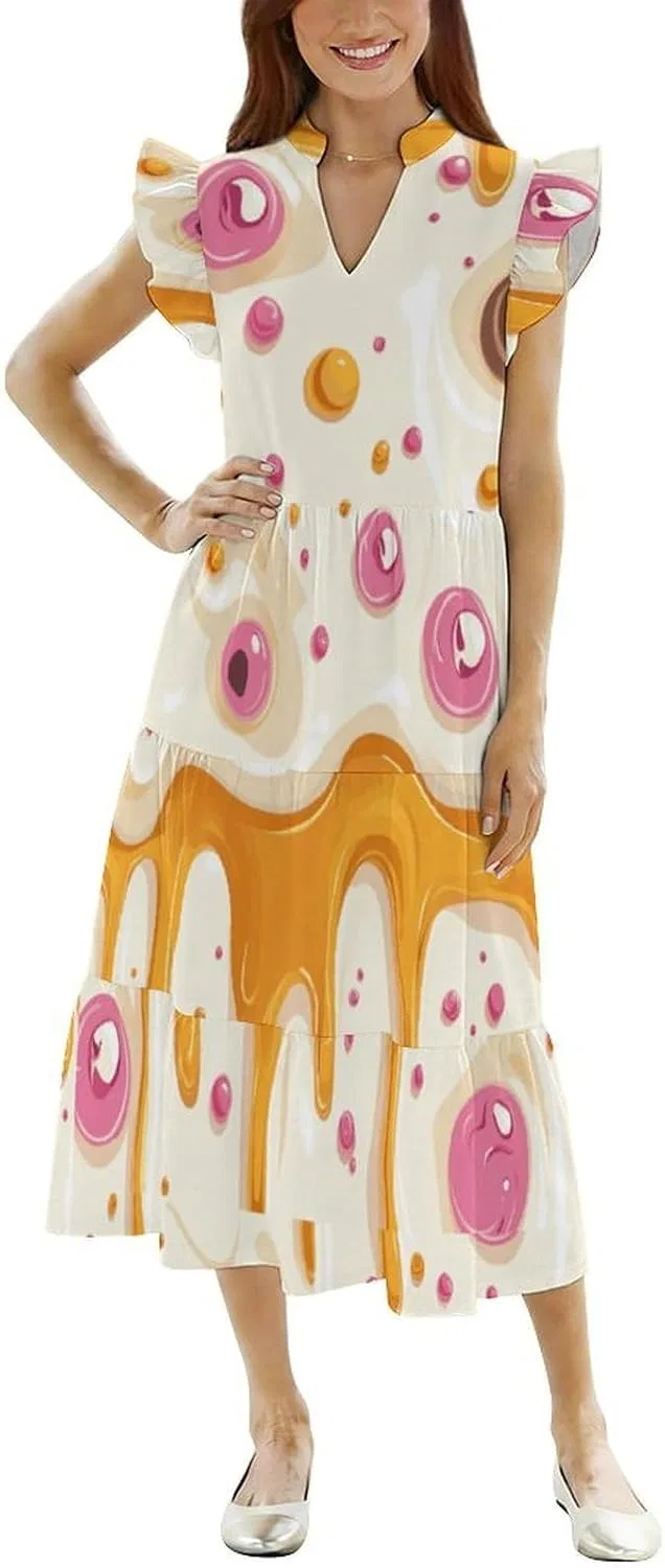 Женское летнее платье макси с воланами V-neck dress, Style-3