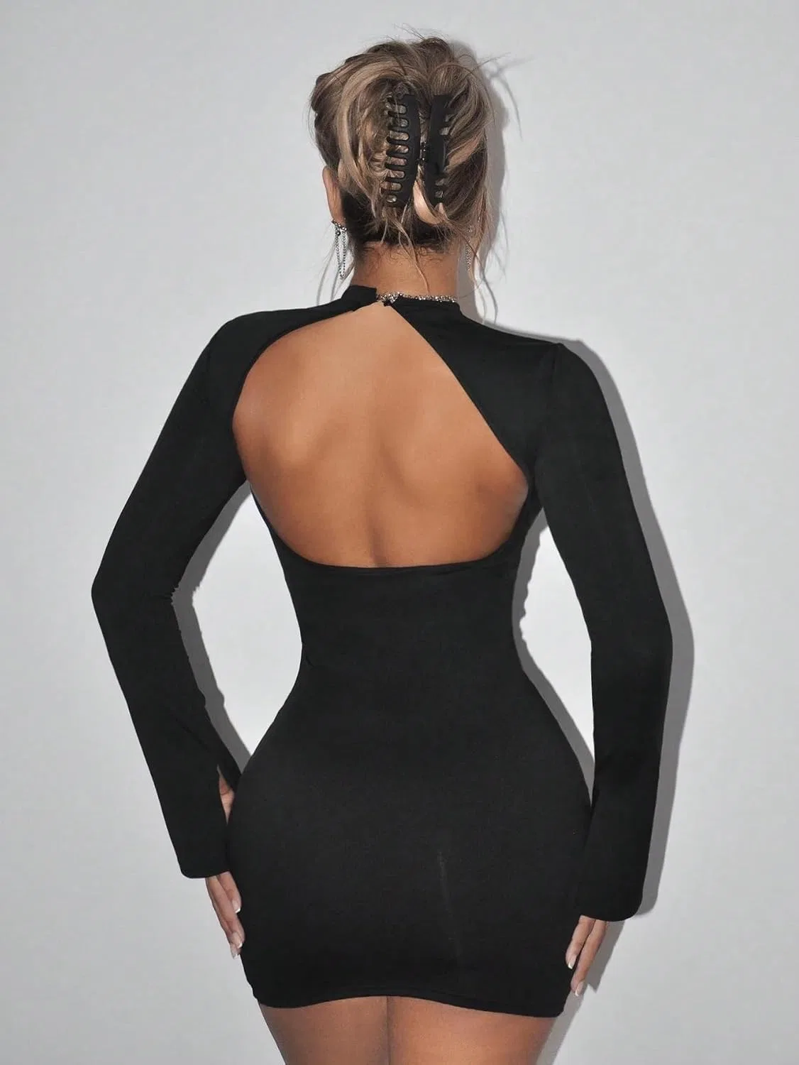 Женское облегающее короткое платье с длинным рукавом, Black — фото 3