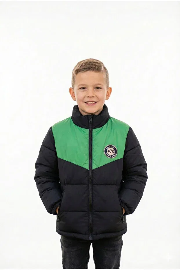 Детское пальто для мальчиков водонепроницаемое Bonbelle, Black - Green — фото 2
