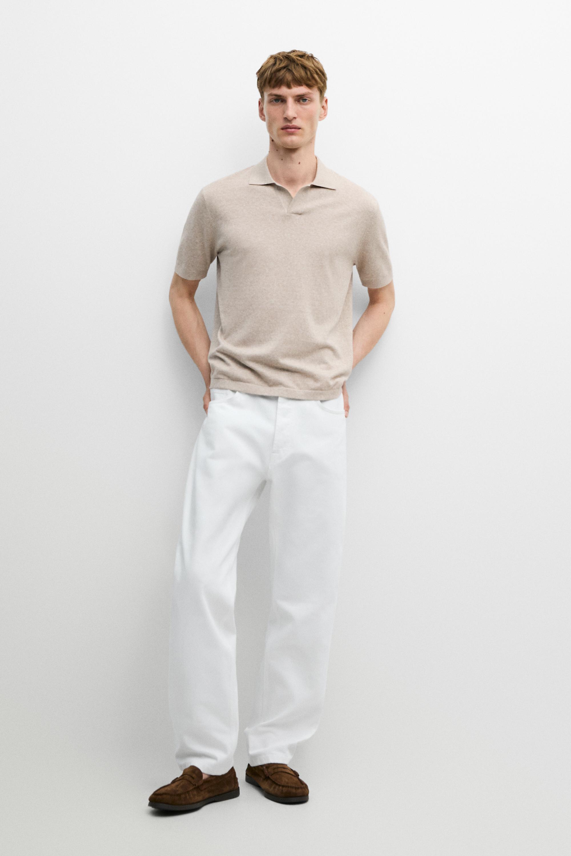 Поло Massimo Dutti Cotton And Linen Knit Sweater, бежевый — фото 2