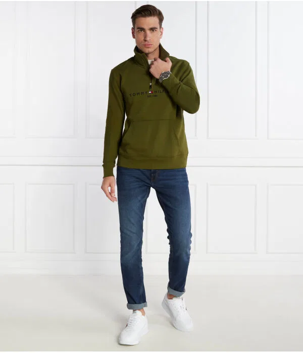 Мужская флисовая куртка с воротником-стойкой Logo Mockneck Tommy Hilfiger, Verde Oliva — фото 2