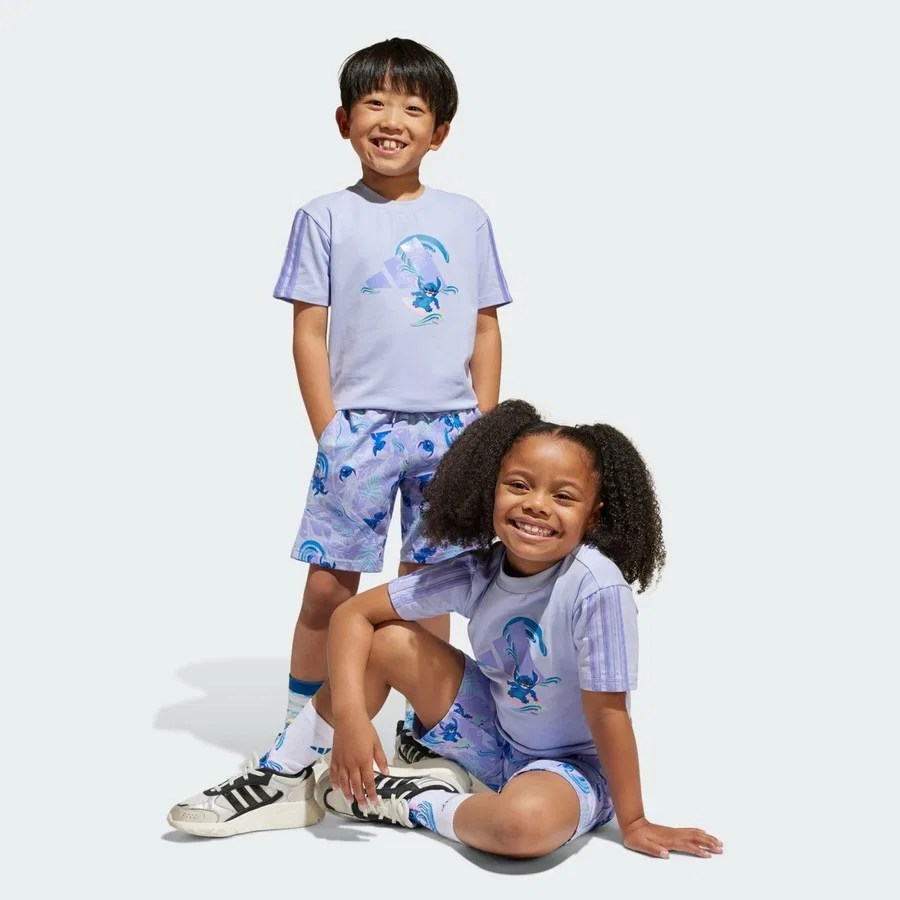 Комплект футболки и шорт с принтом Lilo & Stitch adidas, Фиолетовый