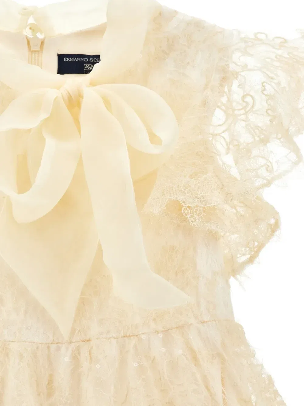 Кружевное платье с бантом Ermanno Scervino Junior, бежевый — фото 3