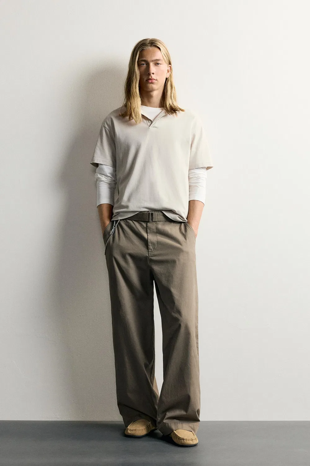 Свободные брюки с поясом ZARA, SMOKED TOFU
