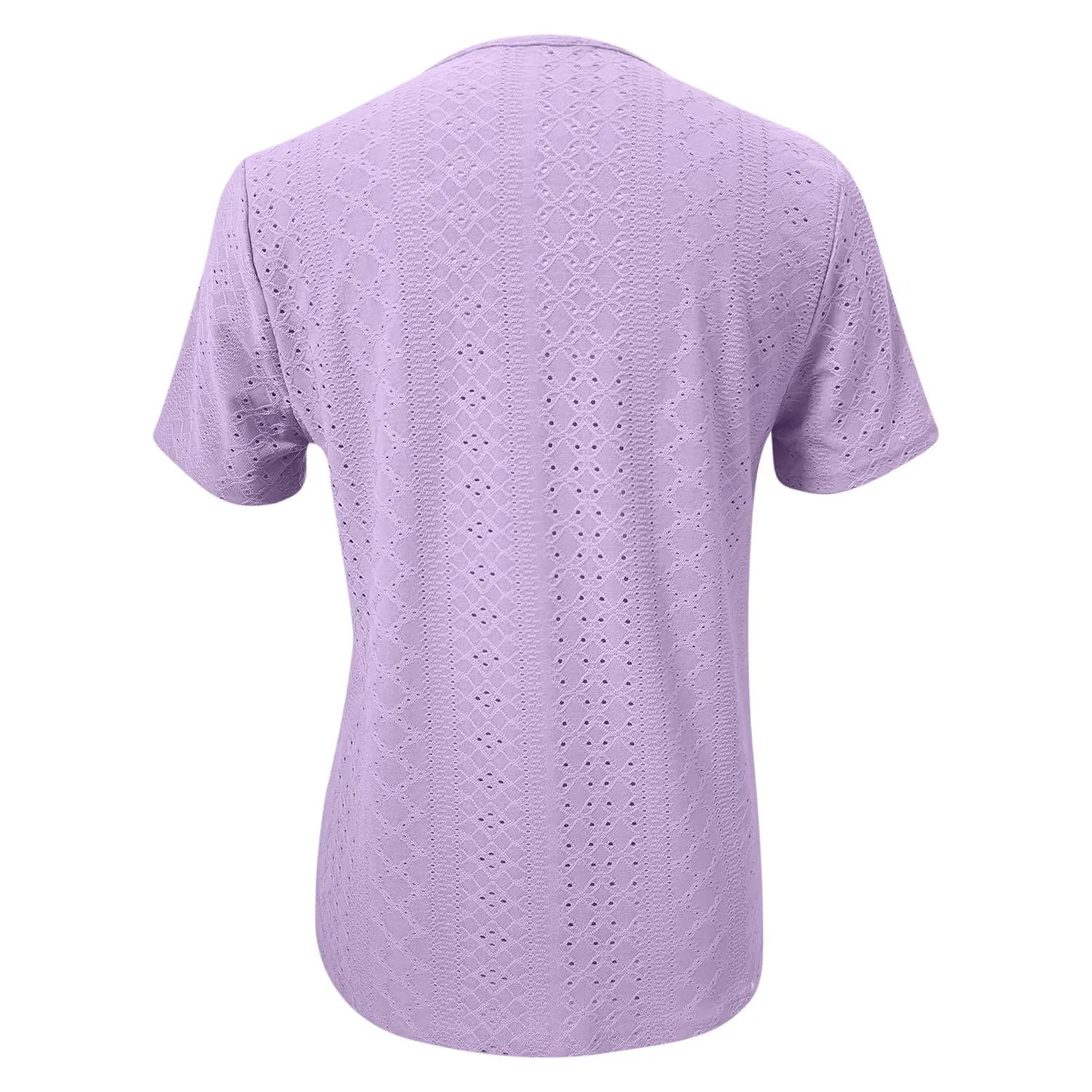 Женская блузка с V-образным вырезом Elegant Loose V-Neck Solid Color Button Neck Top, Purple-1 — фото 4
