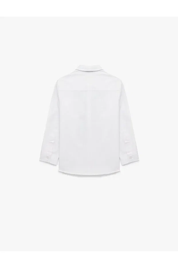 Детская рубашка с длинным рукавом Single Pocket Long Sleeve Shirt With Collar Tie Poplin Shirt Koton, White — фото 2