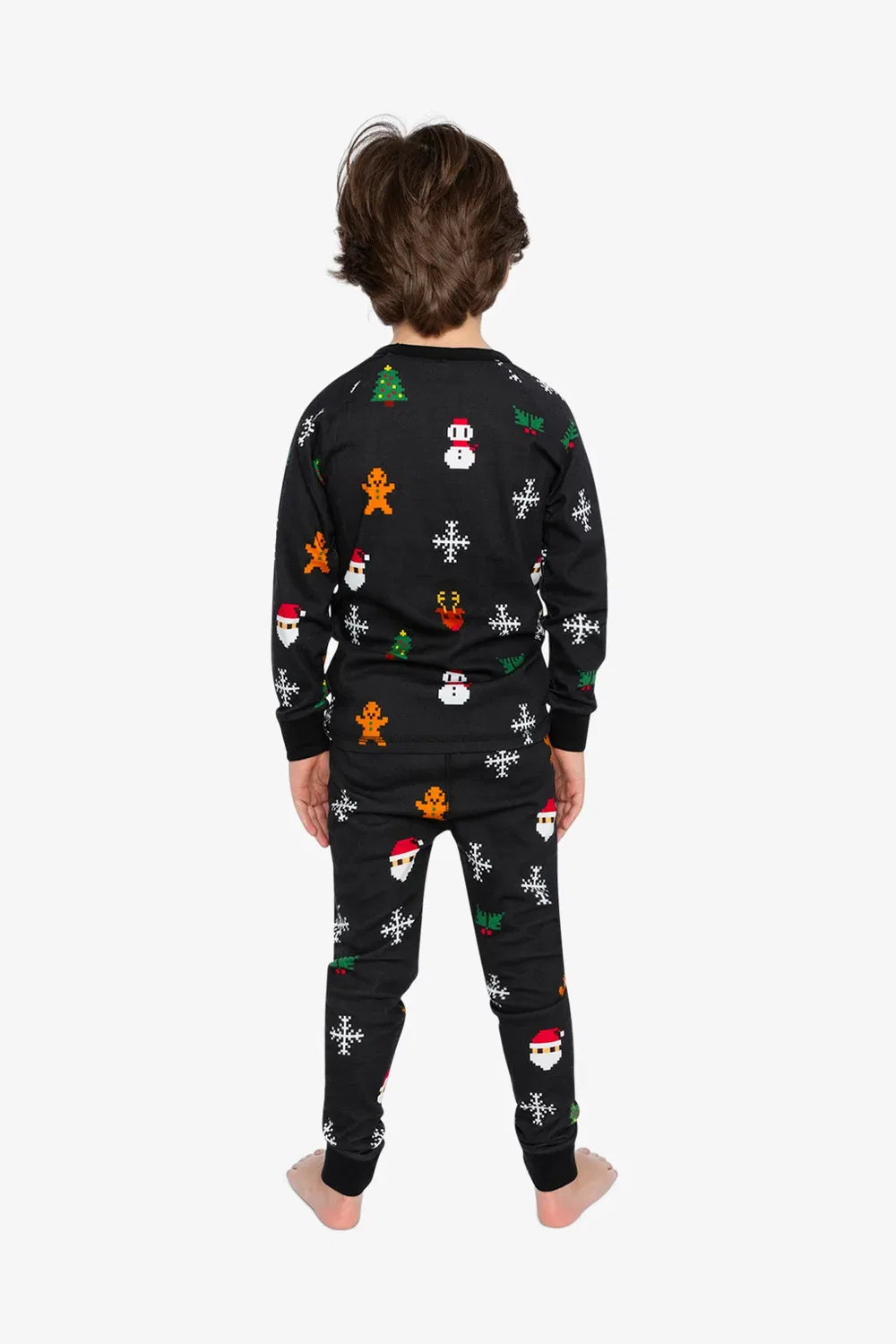 Детский комплект пижамы из органического хлопка с длинным рукавом Black Christmas Pixel Print Deux par Deux, Black Christmas Pixel Print — фото 4