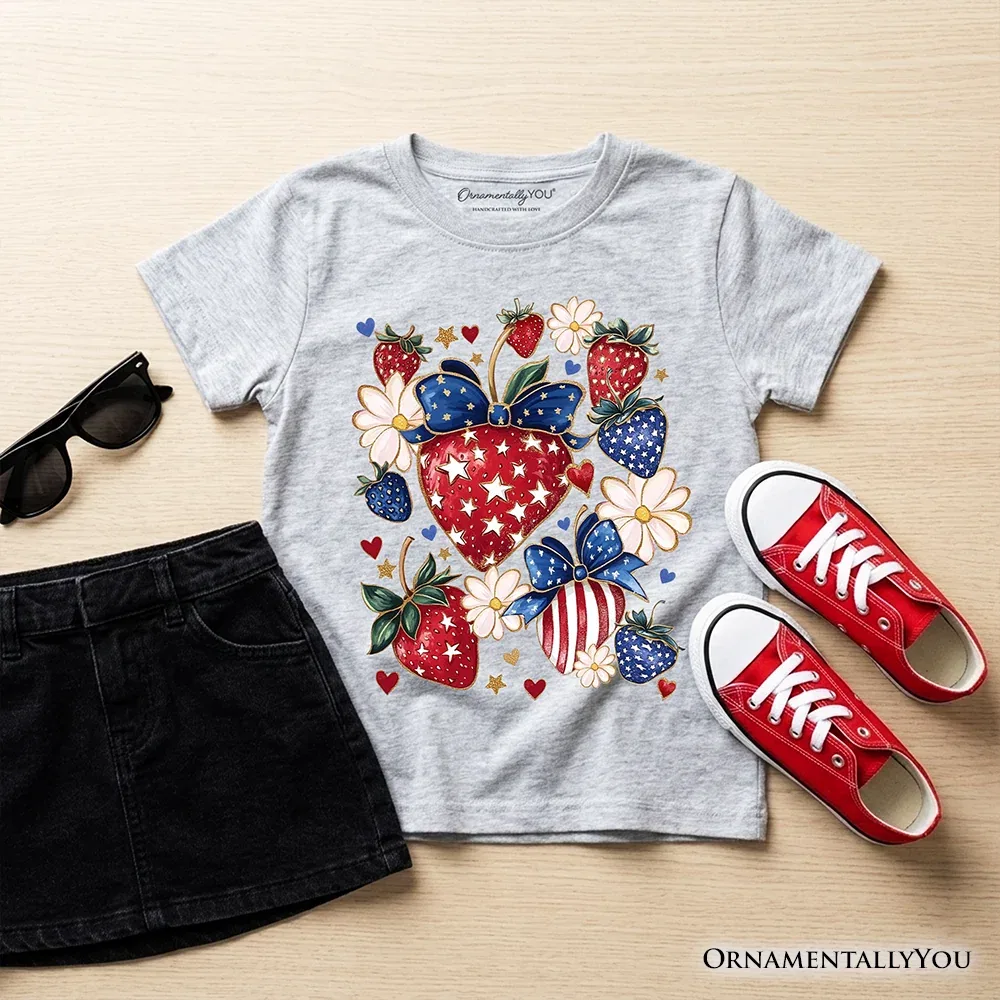 Детская футболка с принтом Patriotic Boho Strawberries Bouquet OrnamentallyYou, Sport Gray