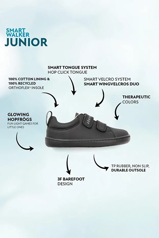 Детские туфли для мальчиков без каблука с липучкой Smart Walker Junior Super Matte Black Hopfrög, Super Matte Black — фото 3
