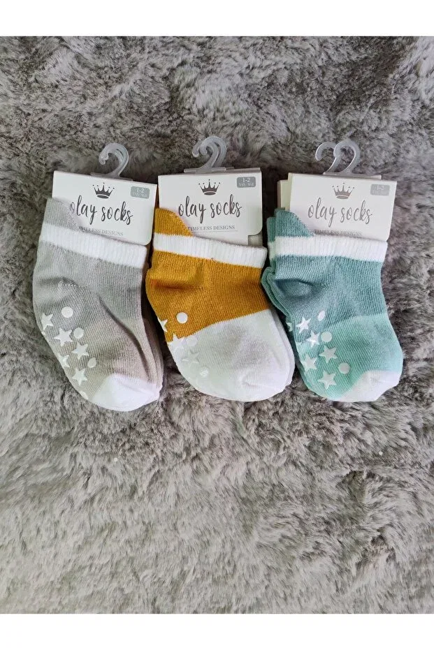 Детский комплект носков из хлопка Basics Olay Socks, Gray-Mustard-Green — фото 3