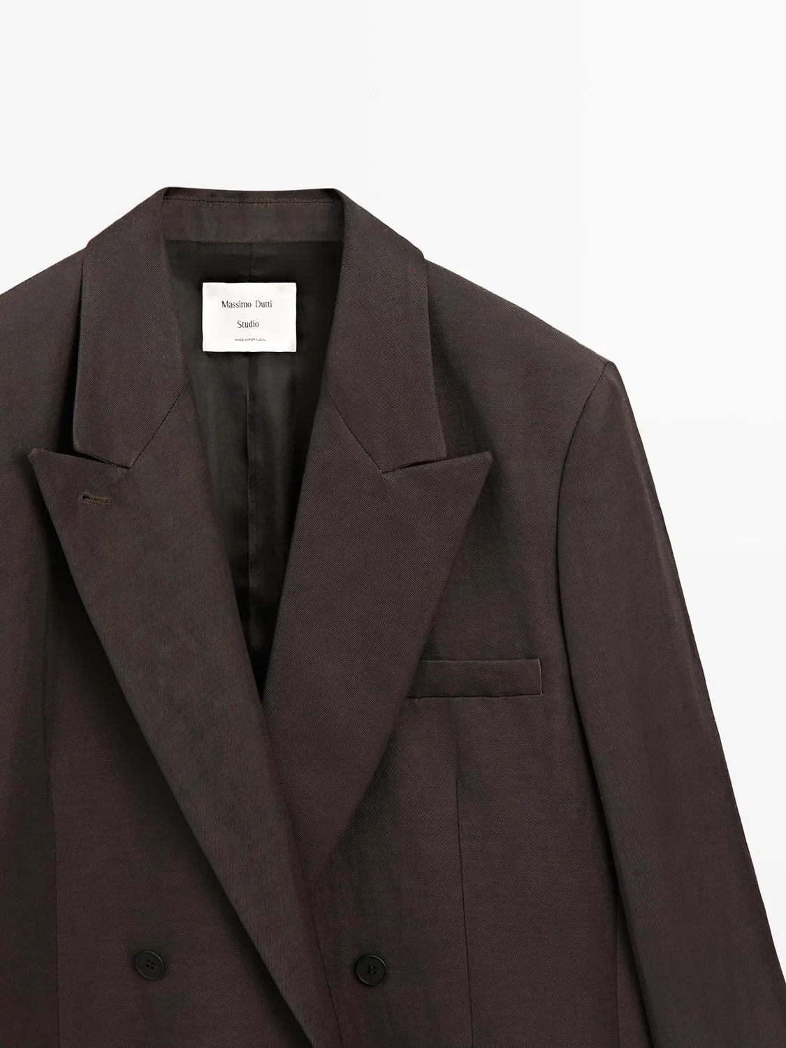Двубортный блейзер из смесовой льняной ткани - studio Massimo Dutti, коричневый — фото 2