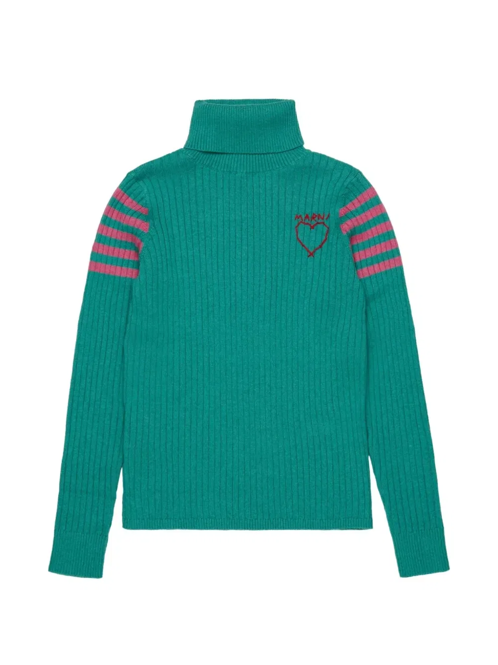 Свитер в рубчик с узором Marni Kids, зеленый