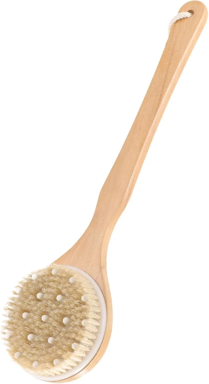 Щетка для тела с длинной ручкой, дерево, Vaguelly, 1 шт, 41 см, Beige