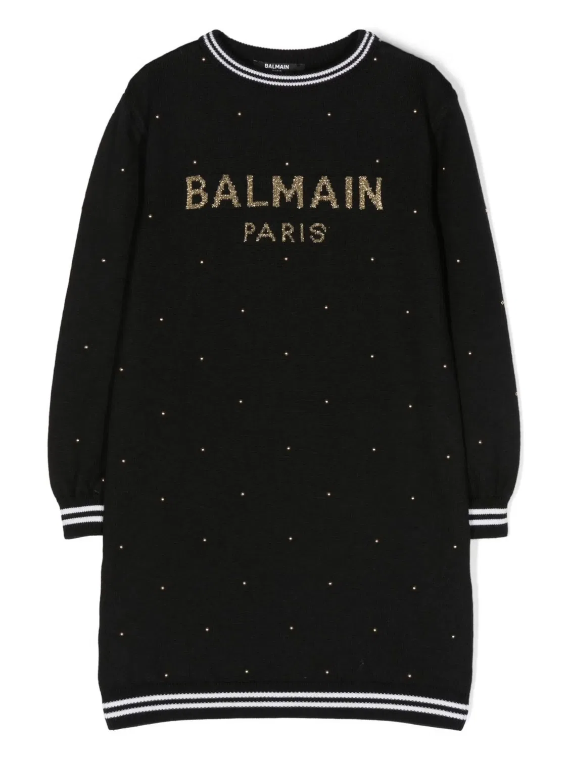 Вязаное платье с логотипом интарсия Balmain, черный