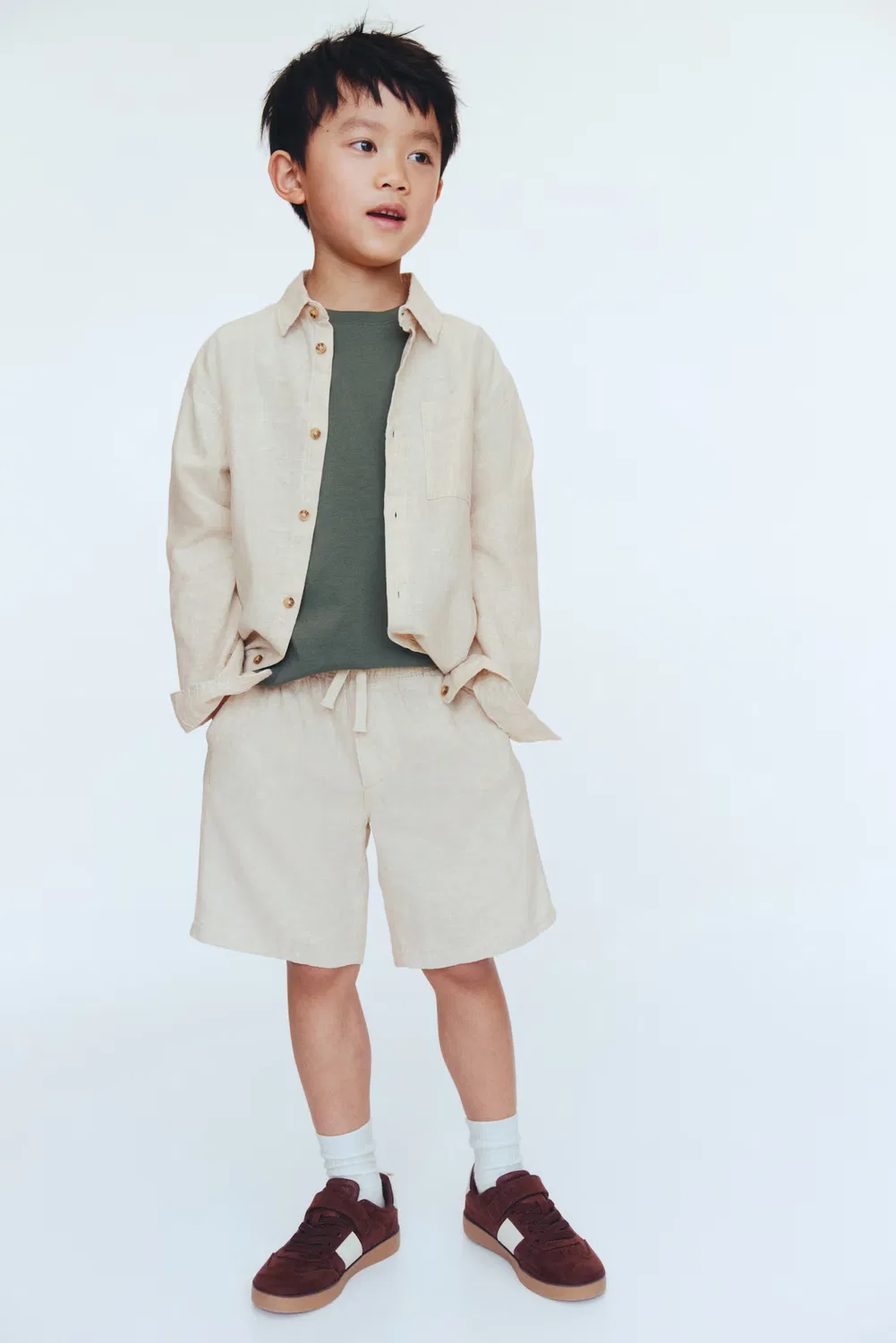Шорты на завязках из смеси льна H&M, Hellbeige