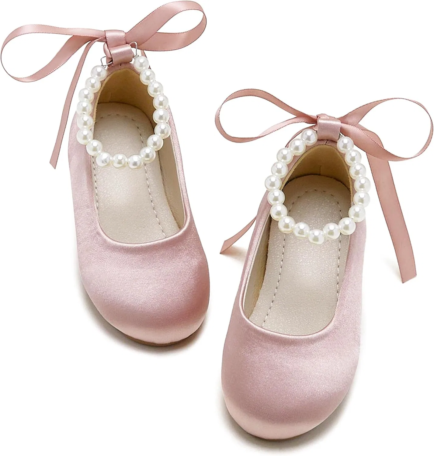 Детские туфли-балетки для девочек с жемчужным ремешком PHIRAMIN, Pink Pearl Strap