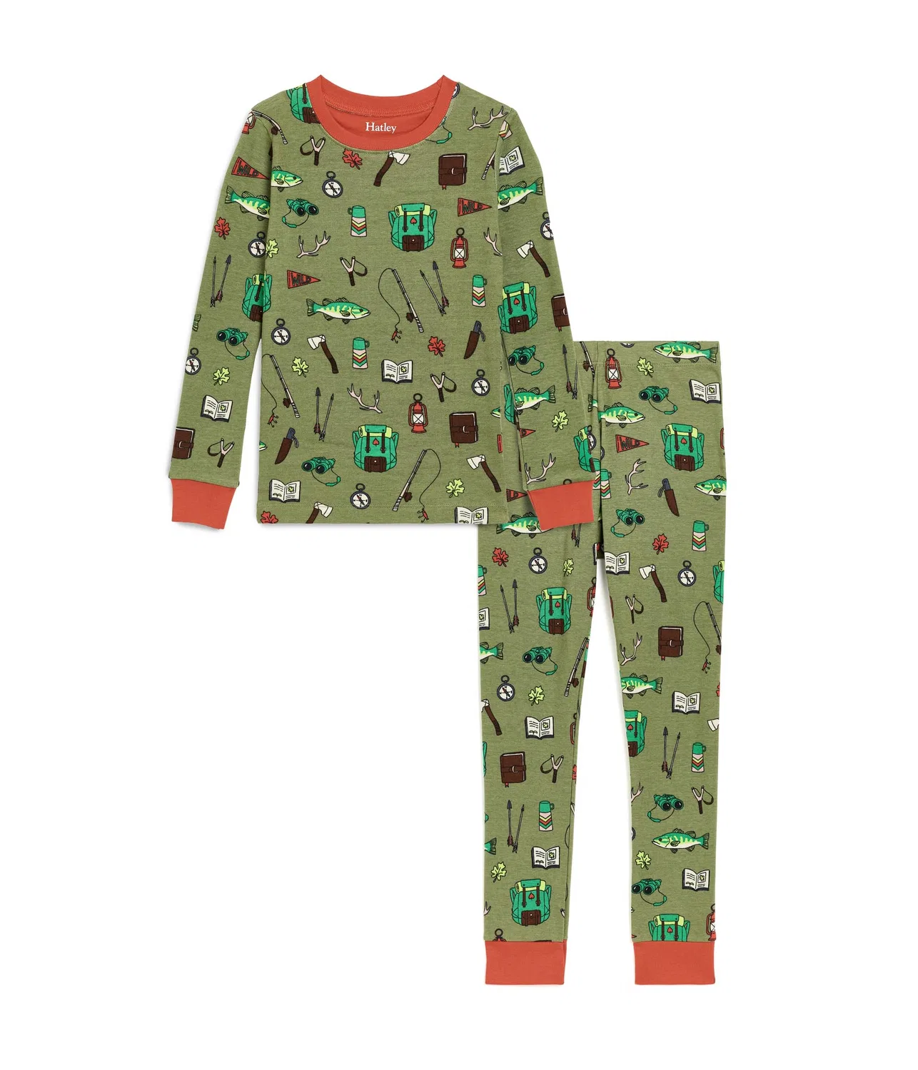 Комплект хлопковой пижамы Outdoor Explorer в рубчик (для малышей/детей постарше) Hatley Kids, Green