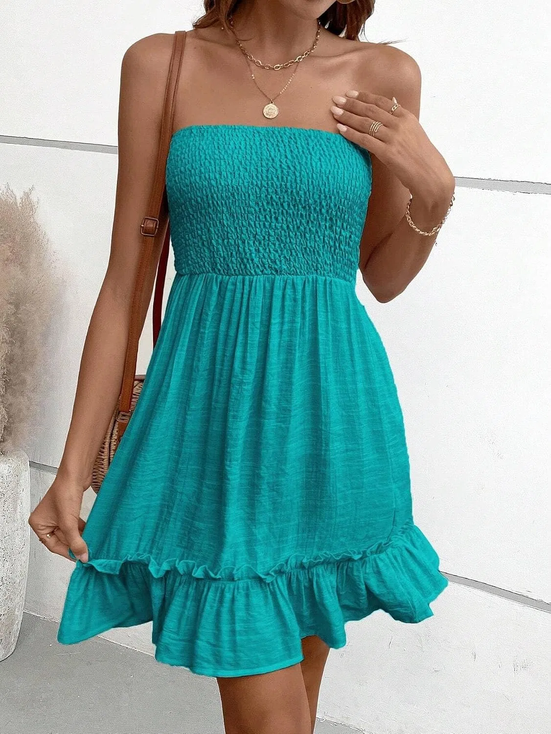 Женское пляжное платье A-силуэта с воланами, Teal Blue — фото 4