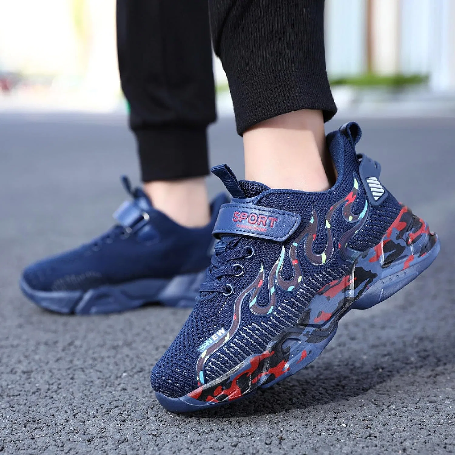 Детские кроссовки из дышащей сетки для мальчиков и девочек Kihizgwer, Dark Blue/Red — фото 2
