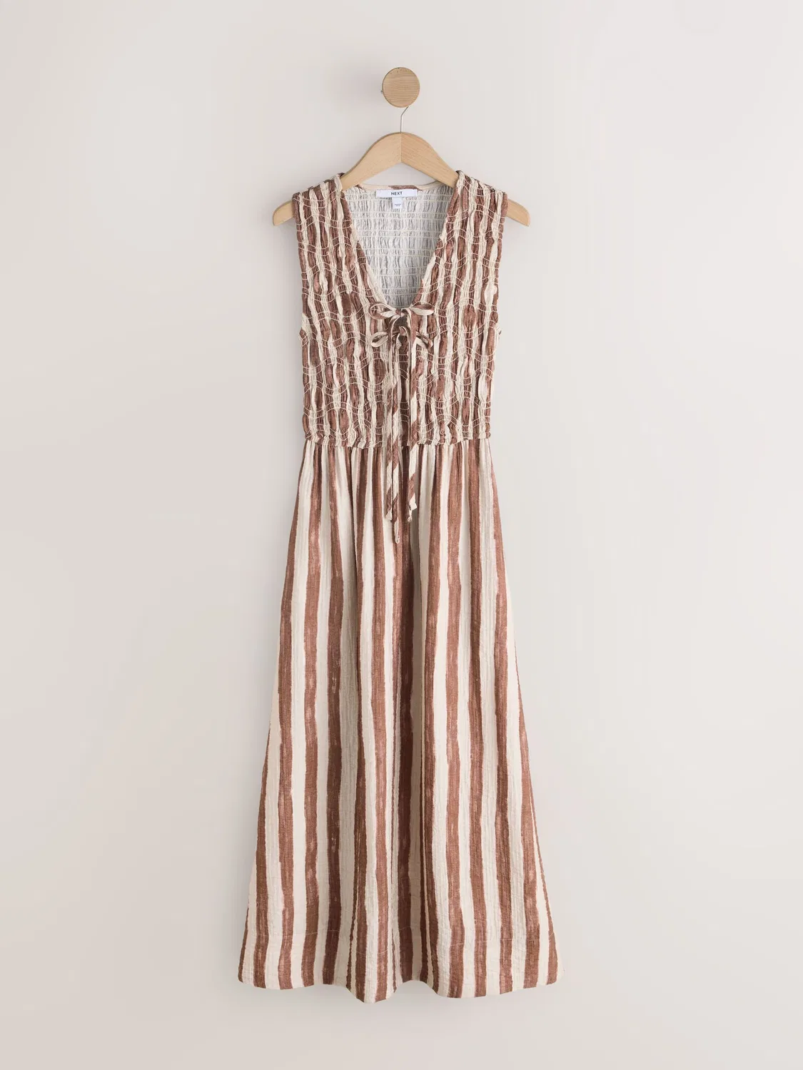 Макси-платье с V-образным вырезом и утяжкой, Chocolate Brown/Cream Stripe Next — фото 4