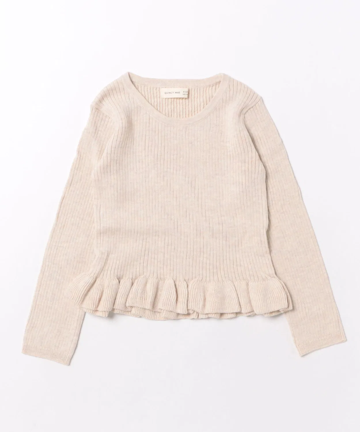 NO WAY Детский топ с воланами из рибаны с длинным рукавомQuincy Mae, Beige