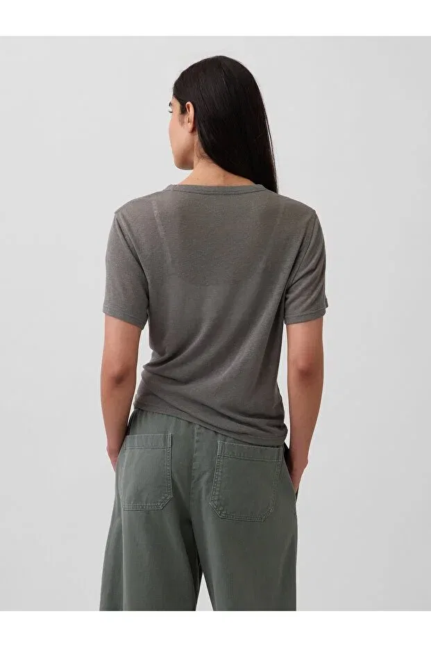 Женская футболка из льняной смеси Gap, Gray006 — фото 4