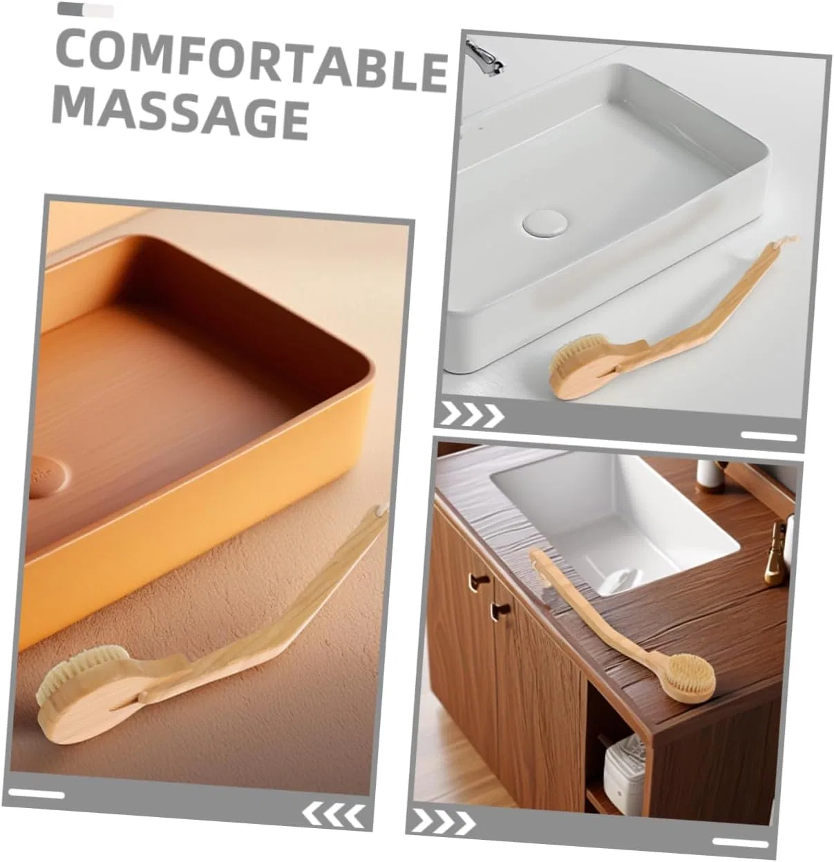 Щетка для тела с длинной ручкой, набор 2 шт, SAFIGLE, Bamboo Khaki — фото 3