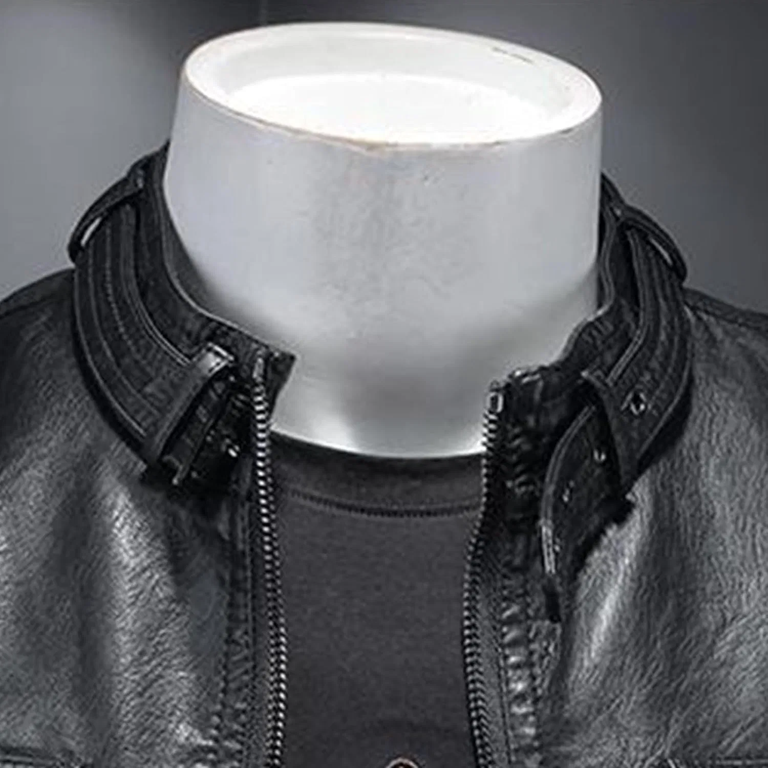 Мужская куртка из экокожи с воротником-стойкой, Cafe Racer Style, чёрный — фото 4