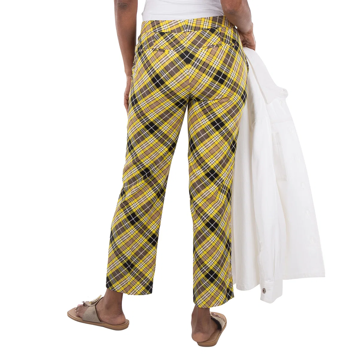 Укороченные брюки из технической шерсти в клетку Burberry, Marigold Yellow Chk — фото 3