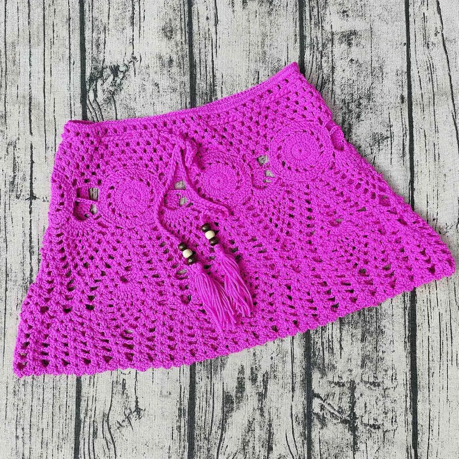 Женская пляжная юбка-накидка Crochet Fishnet, Hot Pink — фото 2