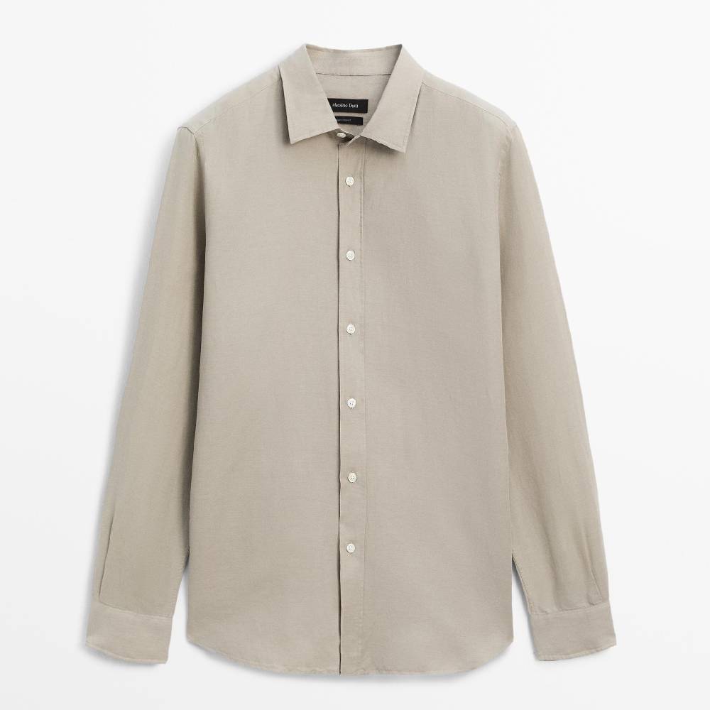 

Рубашка Massimo Dutti Regular Fit Cotton Blend, бежевый