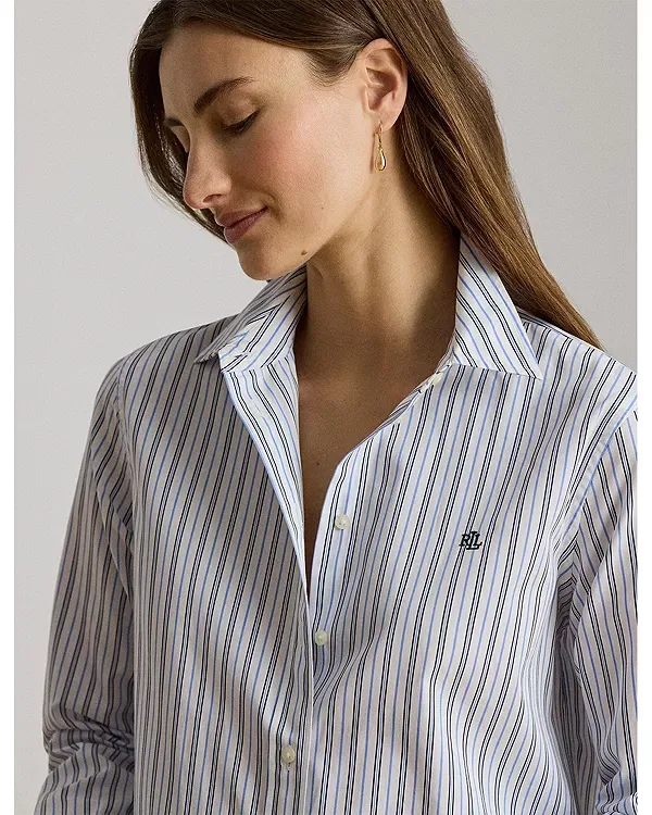 Женская рубашка с длинным рукавом Classic Fit Striped Broadcloth Shirt Ralph Lauren, Blue Multi — фото 4