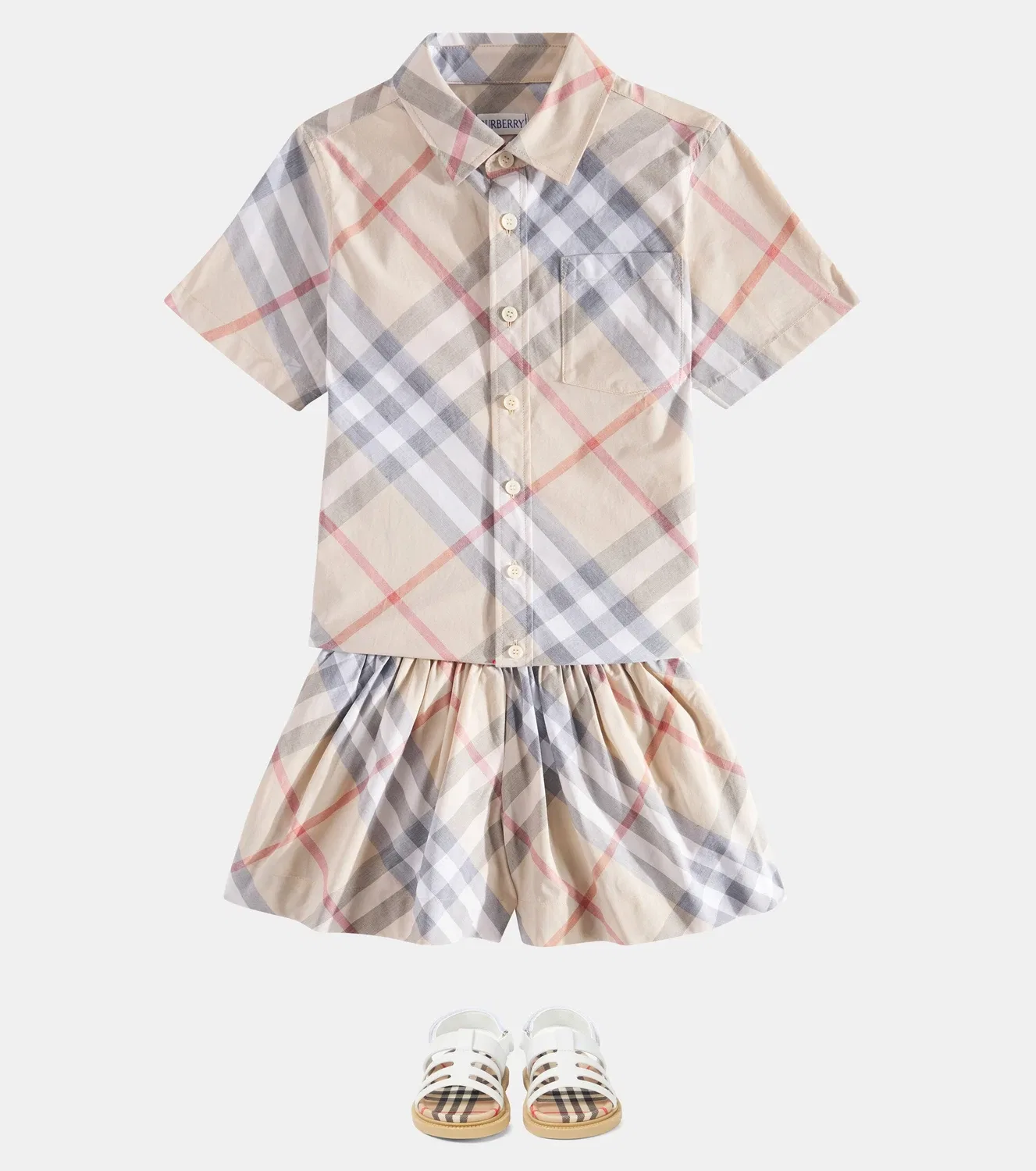 Шорты хлопковые с клеткой Burberry Kids, бежевый — фото 2
