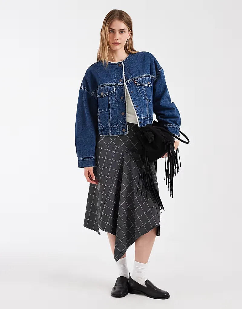 Укороченная джинсовая куртка-тракер Levi's с подкладкой из искусственной кожи, синий — фото 2