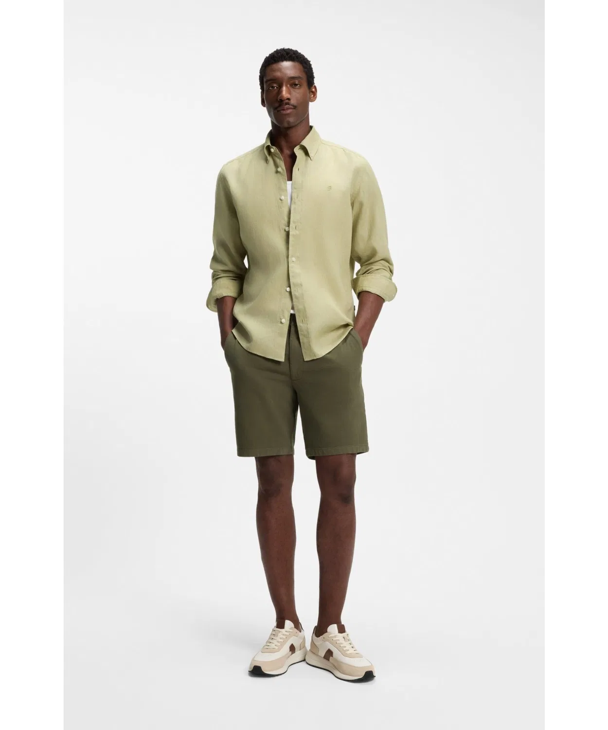 Мужская рубашка с длинным рукавомRegular Fit BOSS, Khaki — фото 4