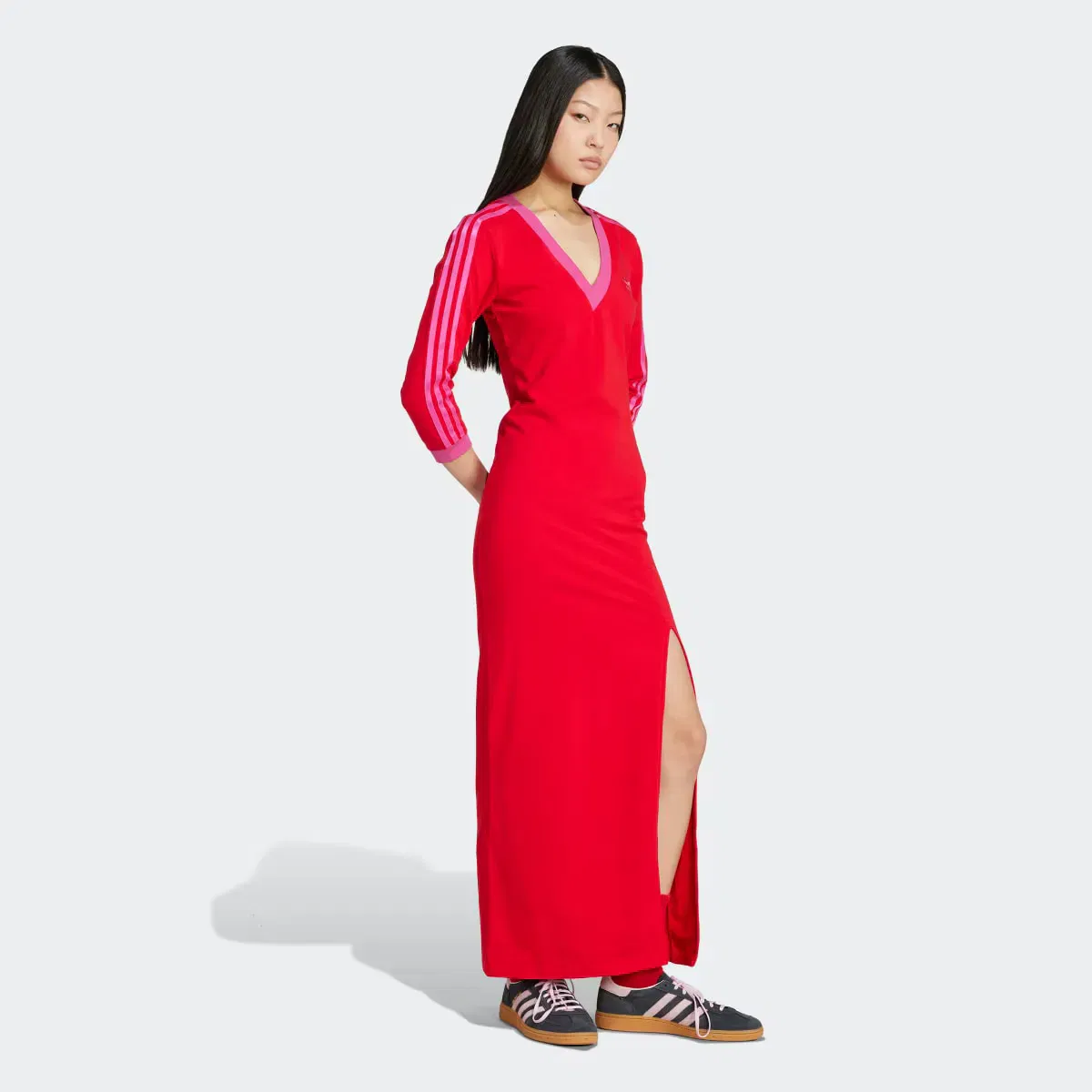 Женское платье-макси с принтом Adicolor Classics 3 Bandas adidas, Красное — фото 3