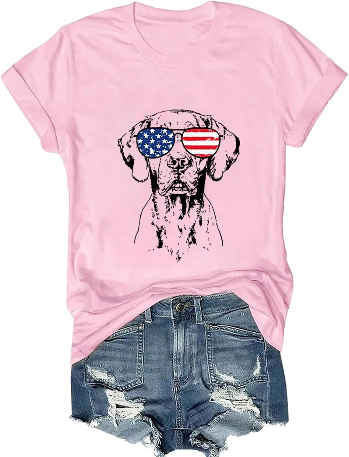 Женская футболка с принтом Dog 4th of July, Pink