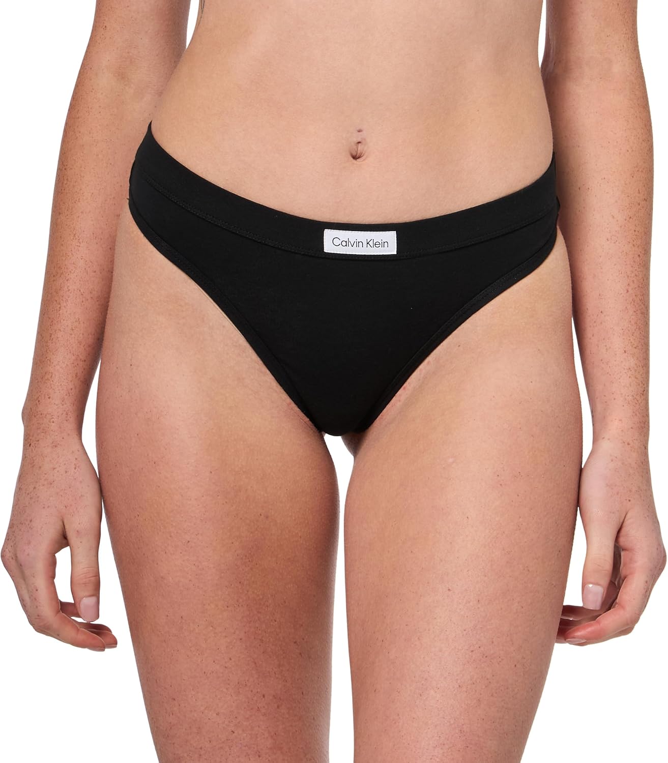 Женские трусики-стринги Calvin Klein Comfort Logo из хлопка и эластичного материала, 3 пары, Black/Chalk/Atlantic Deep — фото 2