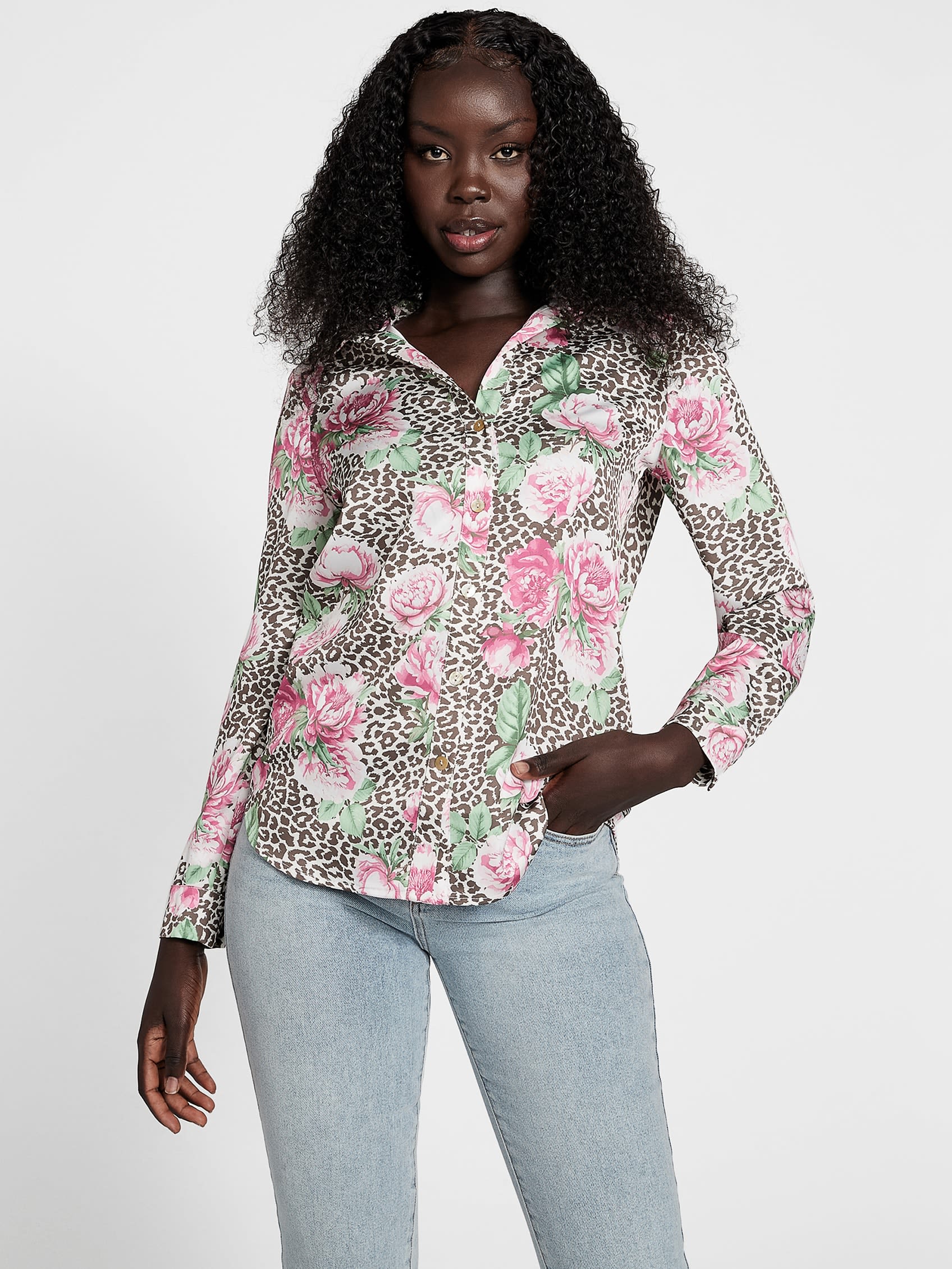 

Атласная рубашка с принтом Vianca Guess Factory, цвет pink roses multi